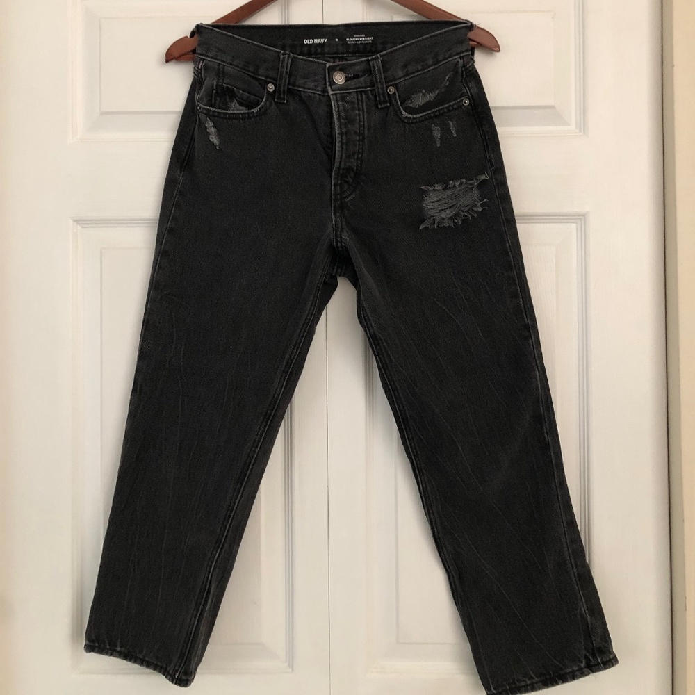 Old Navy (factory) high rise slouchy straight black denim